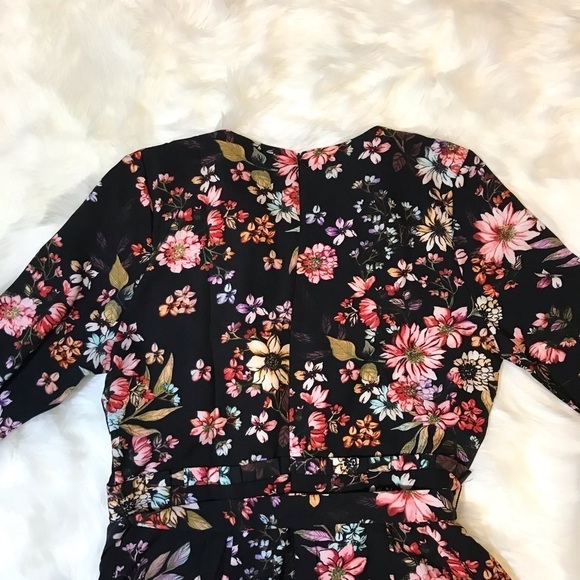 ECI Floral Print Waist Tie Jumpsuit Blk Multi 14 - Picture 6 of 6